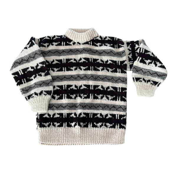 Vintage Cowichan Chunky 100% Wool Sweater Pullover Aztec Medium Campcore Cabin - Picture 1 of 8